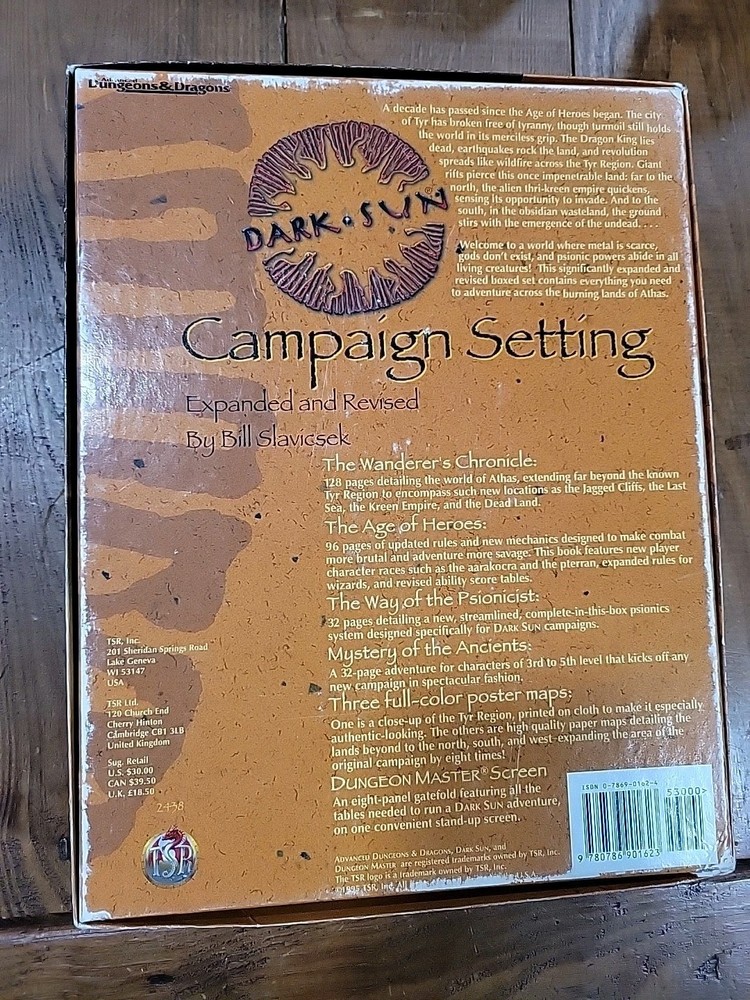 RARE COMPLETE Dark Sun Campaign Setting Expanded Box Set Dungeons & Dragons TSR