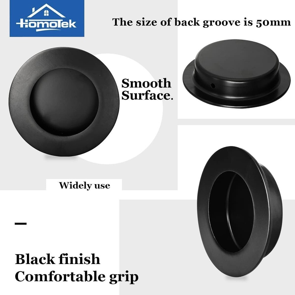 2 Pack Round Sliding Closet Door Handles 2.5" Black Recessed Pulls
