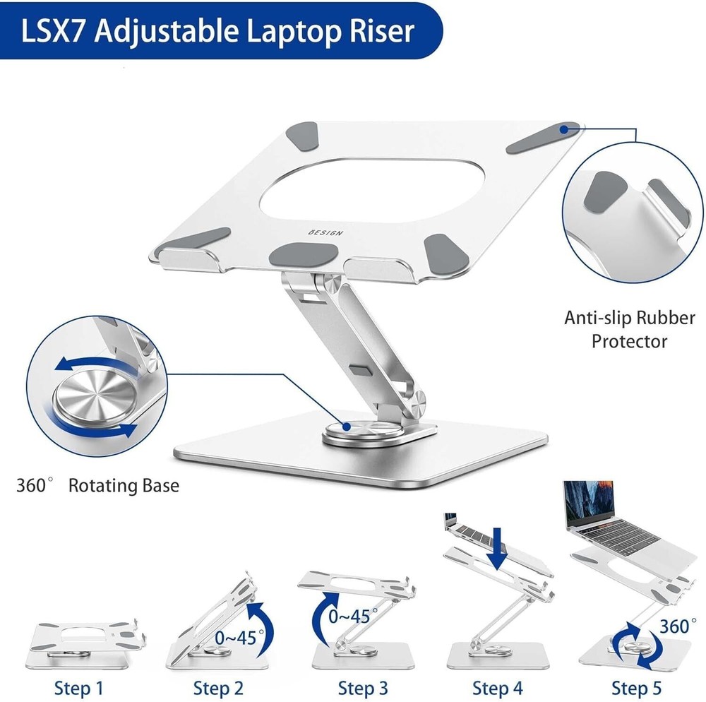BESIGN LSX7 Laptop Stand with 360° Rotating Base, Ergonomic Adjustable Notebook