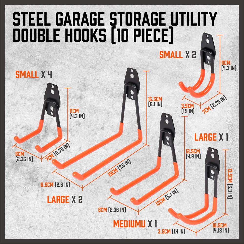 10-Pack Garage Storage Utility Double Hooks Power Tools Ladders Bikes Bulk Items