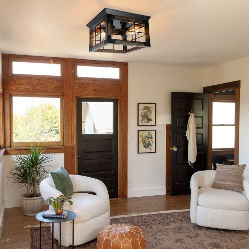 Rustic 2/4 Light Ceiling Fixture，Farmhouse Wood Flush Mount Ceiling Light Cage