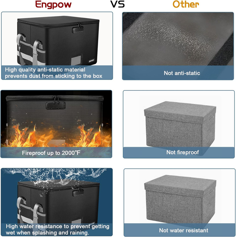 File Box with Lock,Fireproof Document Box with Zipper＆Pockets,Collapsible File O
