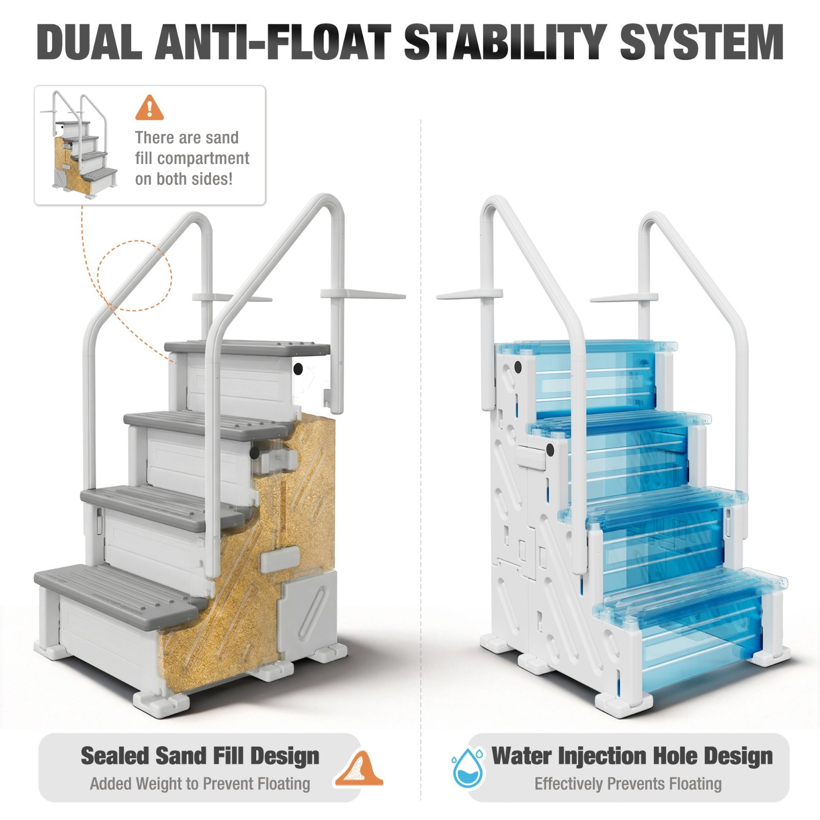 Pool Ladder above Ground, Heavy Duty 4-Step Pool Ladder with Dual Handrails