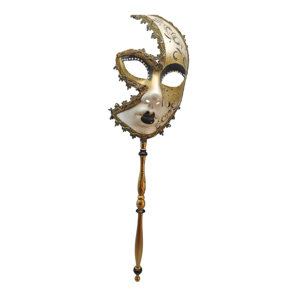 Mask Venice Stick Moon Carnival Black