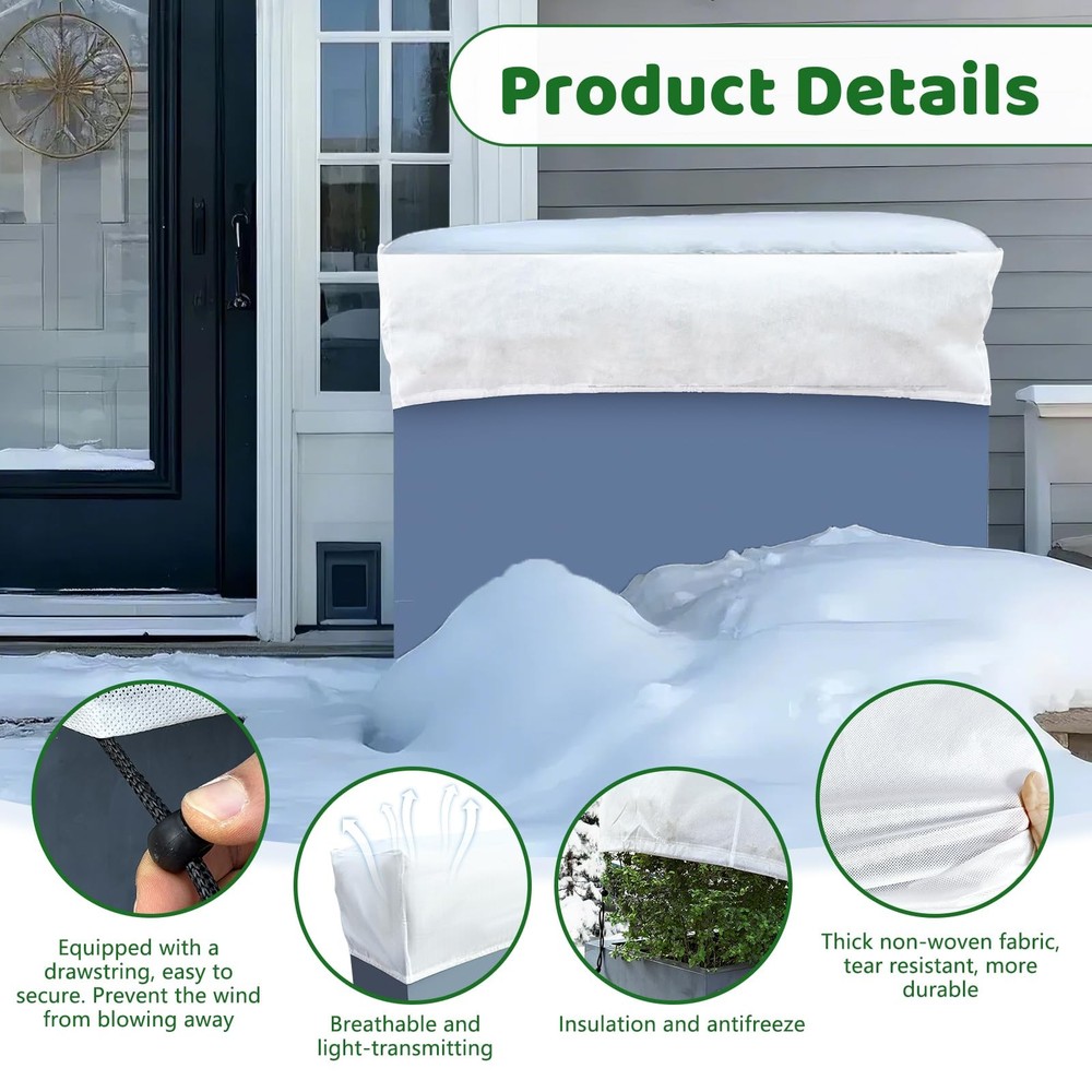 3Pack Rectangular Winter Plant Covers 2.36 oz/yd² Frost Protection Drawstring