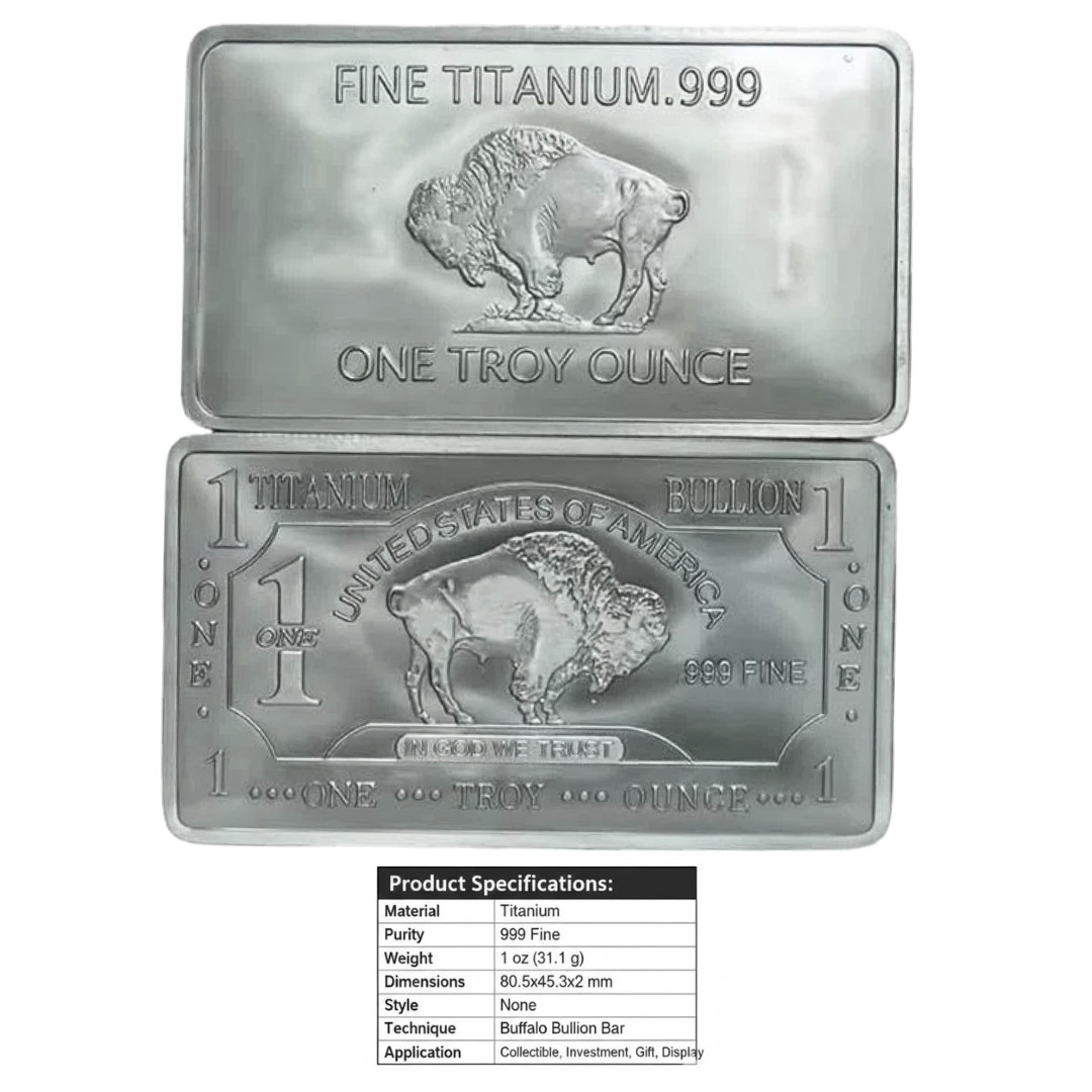 1 OUNCE OZ 999 Fine SOLID TITANIUM Precious Metal Buffalo Bar INGOT Bullion OZT
