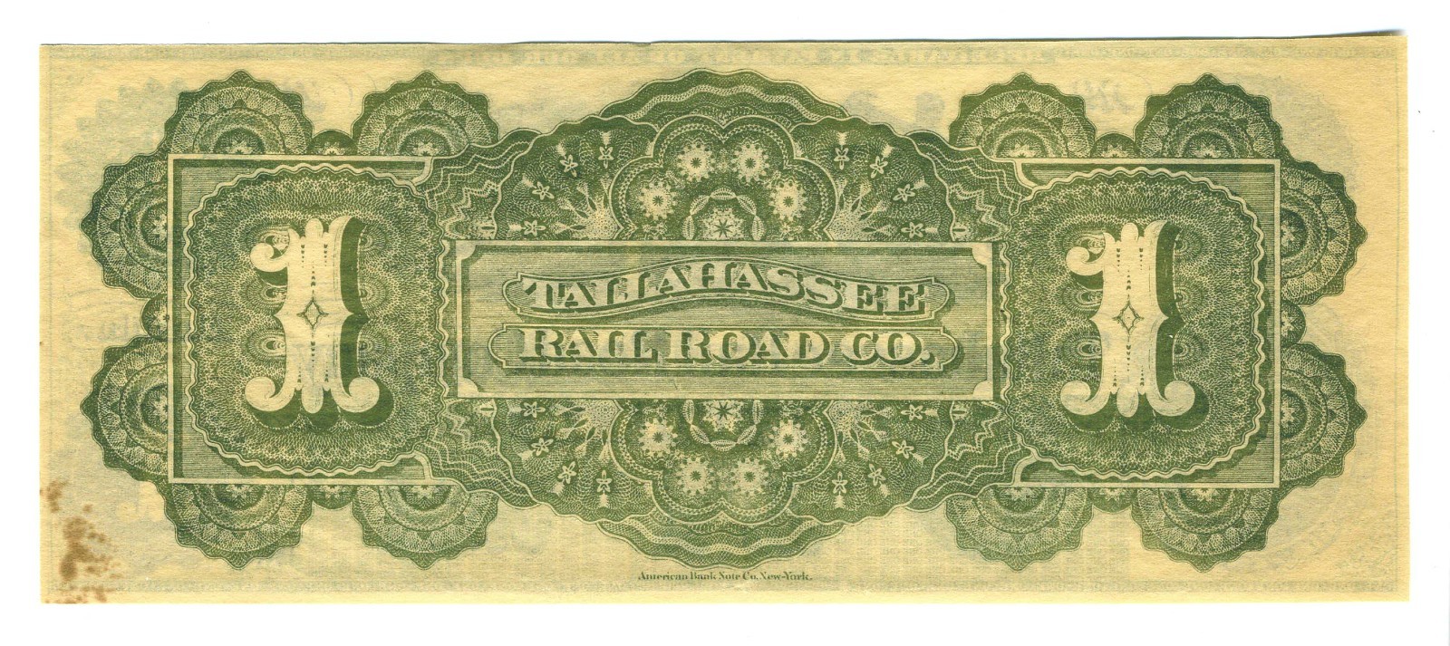 CURRENCY – TALLAHASSEE RAIL ROAD COMPANY - $1 – UNISSUED -NM CONDITION - CRISP