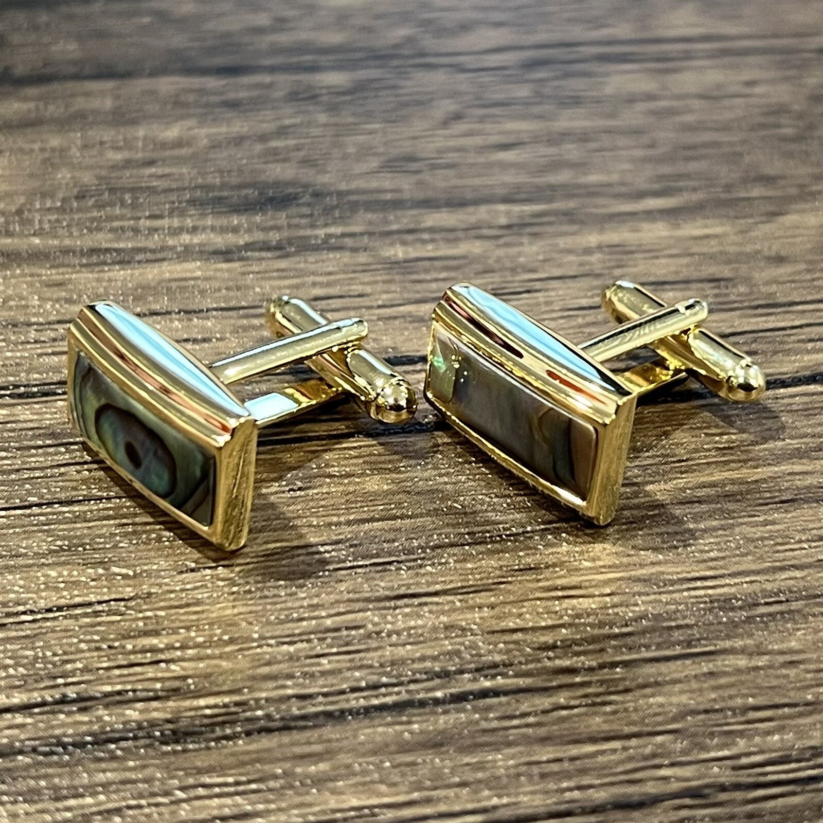 Gold Frame Abalone Cufflinks For Men Birthday Wedding Rectangle Abalone Cufflink