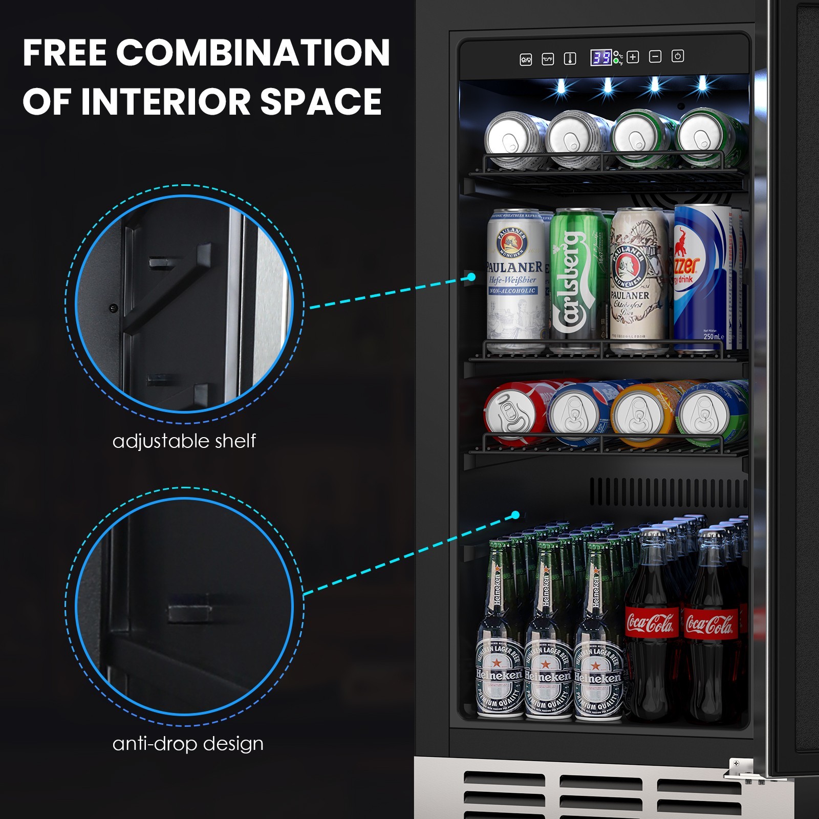 15 Inch Beverage Cooler and Refrigerator Under Counter Built-in or Freestanding