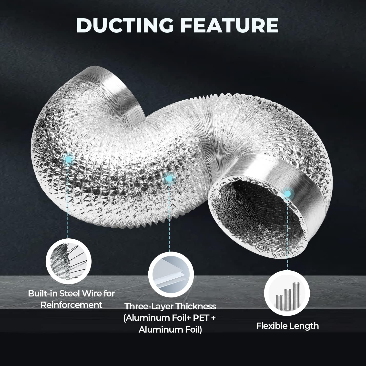 12" 25 Ft Aluminum Ducting Flexible, Heavy-Duty 4-Layer Protection with 2 Duct