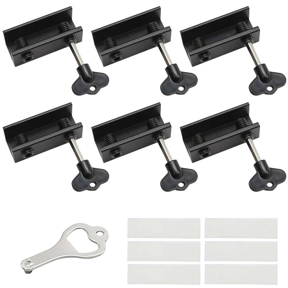 6 Pcs Window Locks Window Stoppers Sliding Window Locks with Key Vertical & H...
