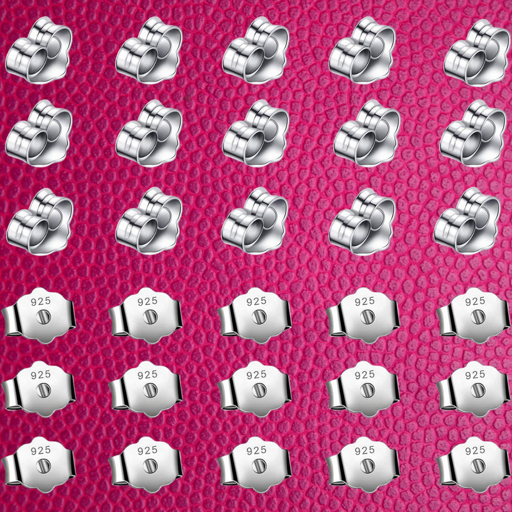 30Pcs/15 Pairs 925 Sterling Silver Earring Backs Replacement Secure Ear Locking