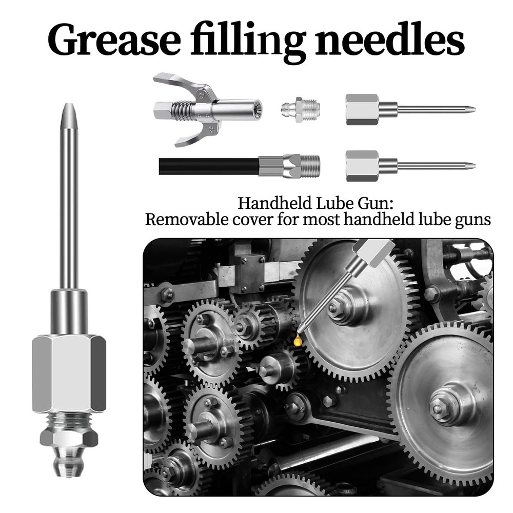 7-Piece Grease Gun Needle Tip Kit 5 Tips with Rubber Adapter for Precision Use