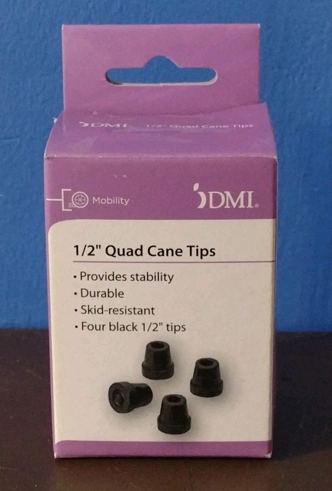 DMI Replacement Quad Cane Tips 1/2 " Black 4 Count Box