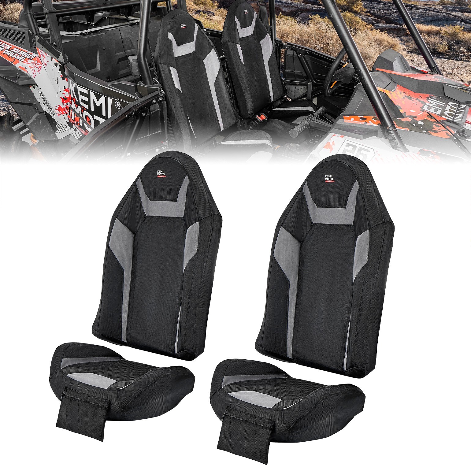 UTV Seat Covers w/ Pocket for Polaris RZR XP 1000/Turbo/RS1 2014-2023 2-4 Seater