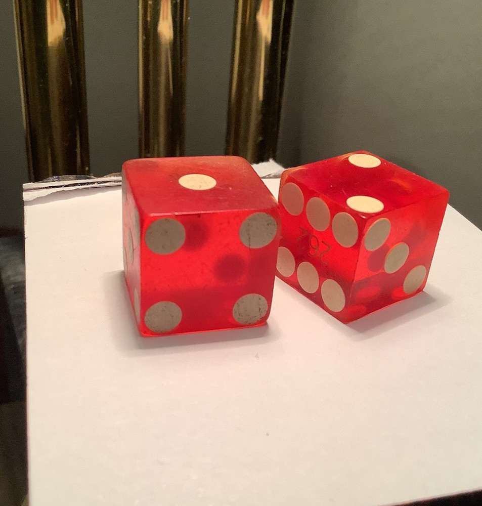 Vintage precision engraved dice, translucent red, sharp-edge, serial numbered