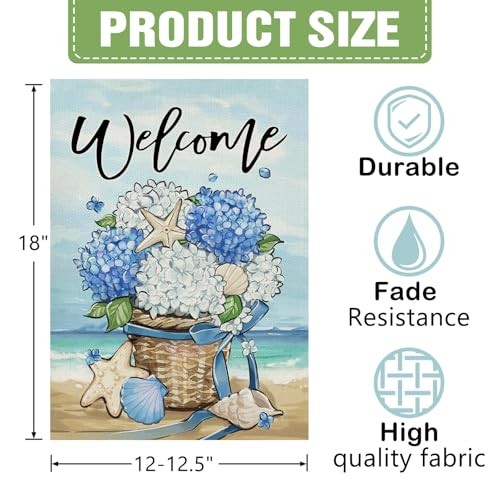 Welcome Spring Summer Beach Hydrangea Flower 12" x 18" Hydrangea Beach