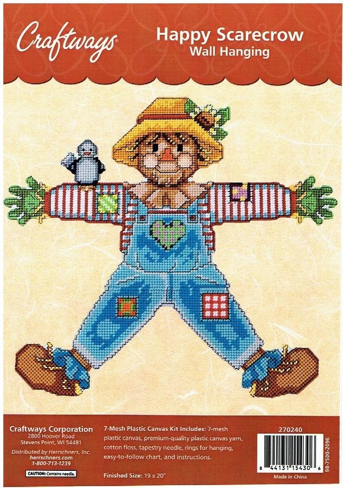 HAPPY SCARECROW WALL HANGING  7ct plastic canvas PATTERN (#TF0313)
