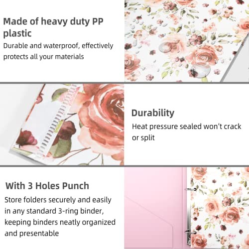 Folders with Pockets, Waterproof Plastic Folder with Two Fixed Corner Flowers