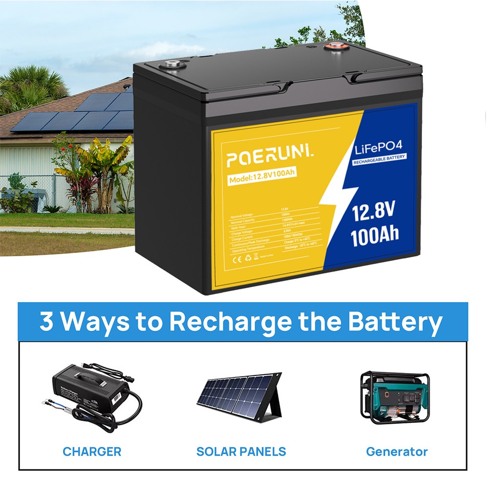 12V 100Ah LiFePO4 Lithium Battery Built-in BMS Cycle Deep for Solar RV Off-grid