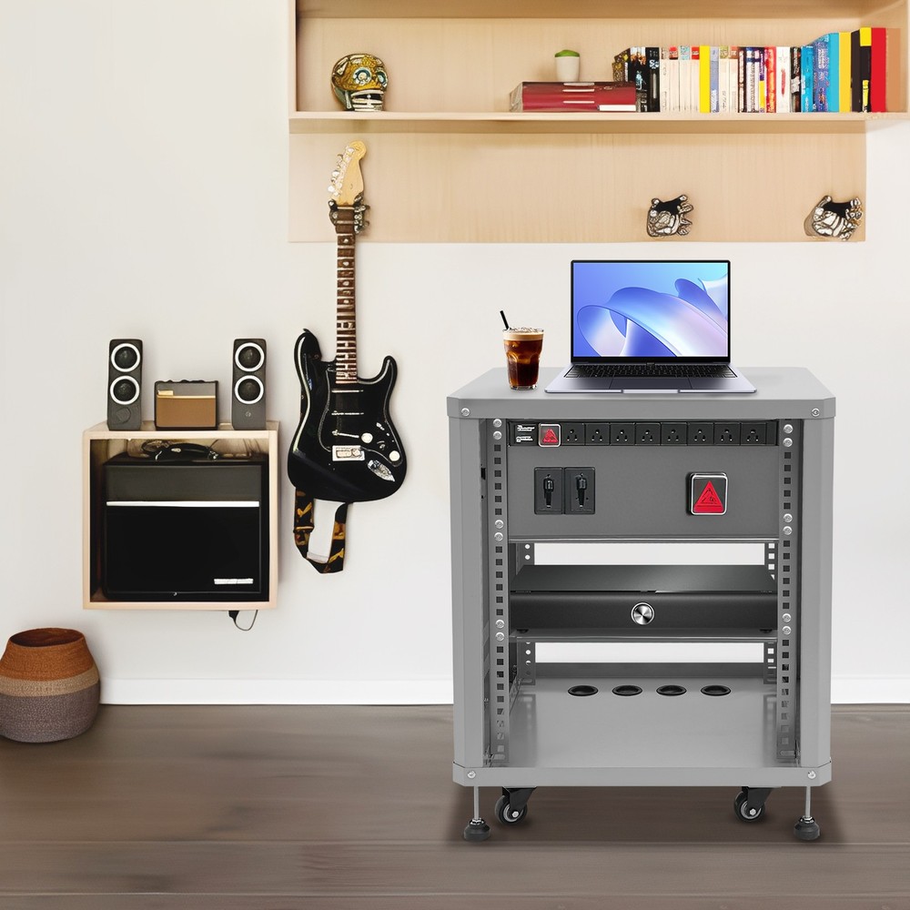 Modern Rolling Server Rack Open Cabinet Network & Stereo Rack with Caster Wheels