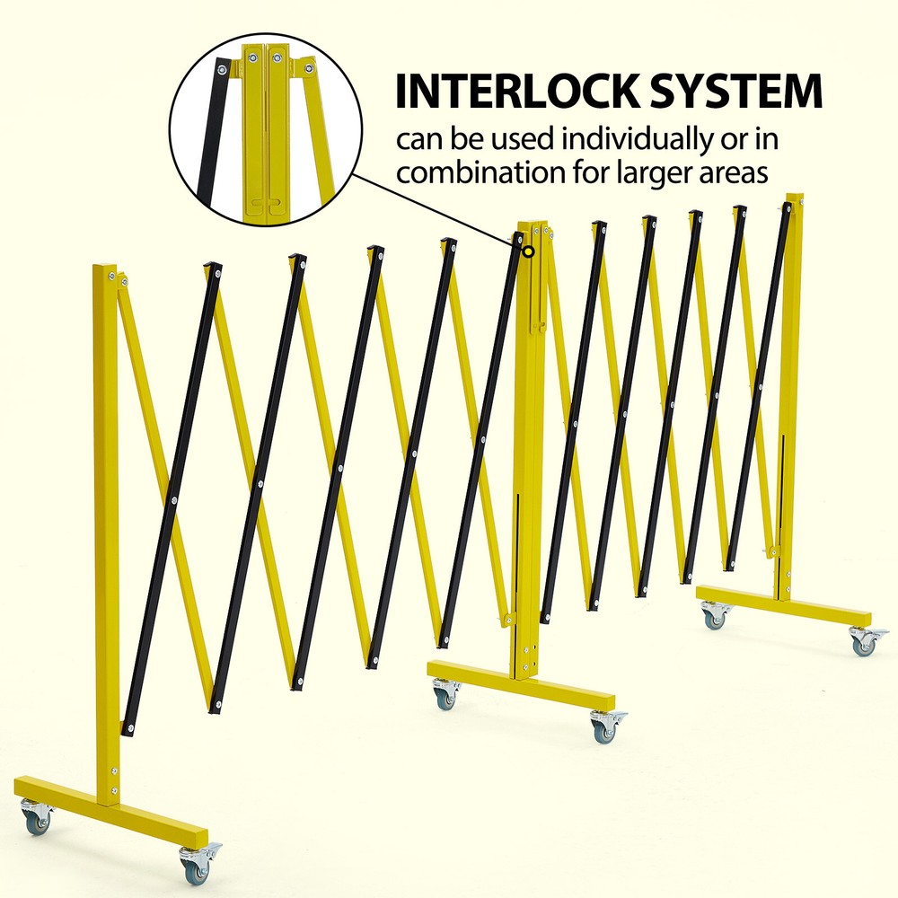 19.8FT Rotatable Security Gate Metal Expandable Mobile Barricade Gate w/ Wheels