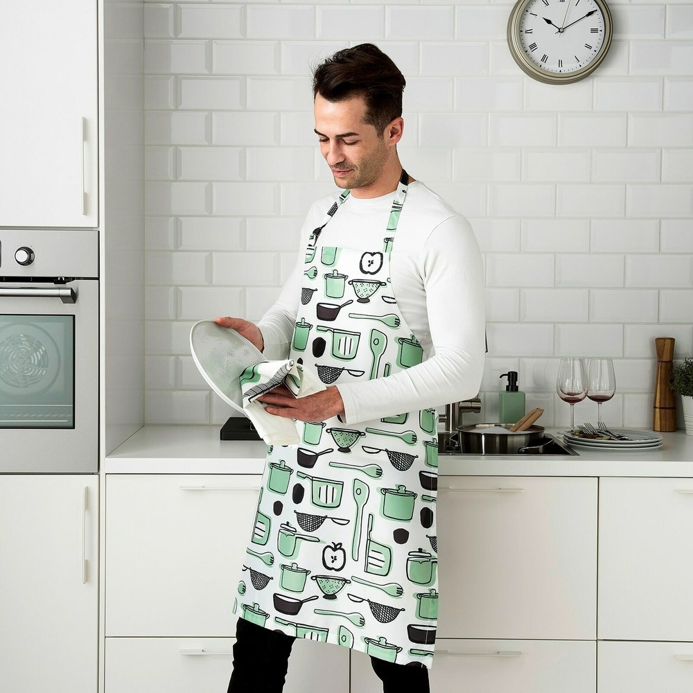 1 x IKEA RINNIG Apron, white/green/patterned