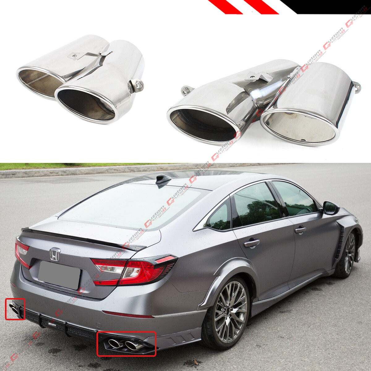 FOR 18-2022 HONDA ACCORD SPORT TOURING AKASAKA QUAD TIP MUFFLER EXHAUST FINISHER
