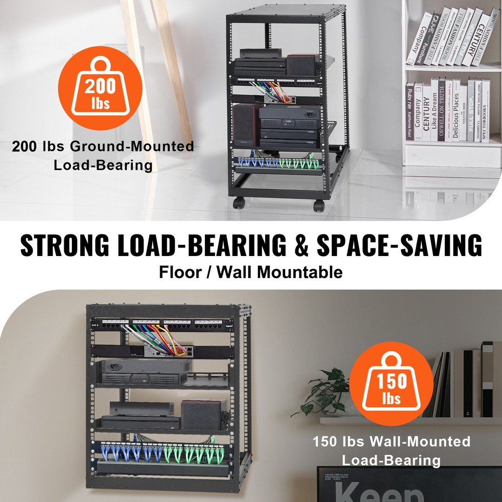 VEVOR 20U 4 Post Open Frame Server Rack Network Enclosure 23''-40'' Adjustable