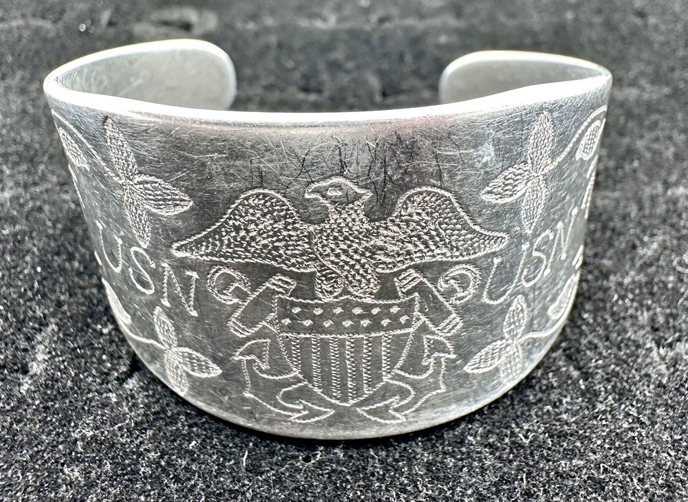Vintage WWII US Navy Trench Art Cuff Bracelet