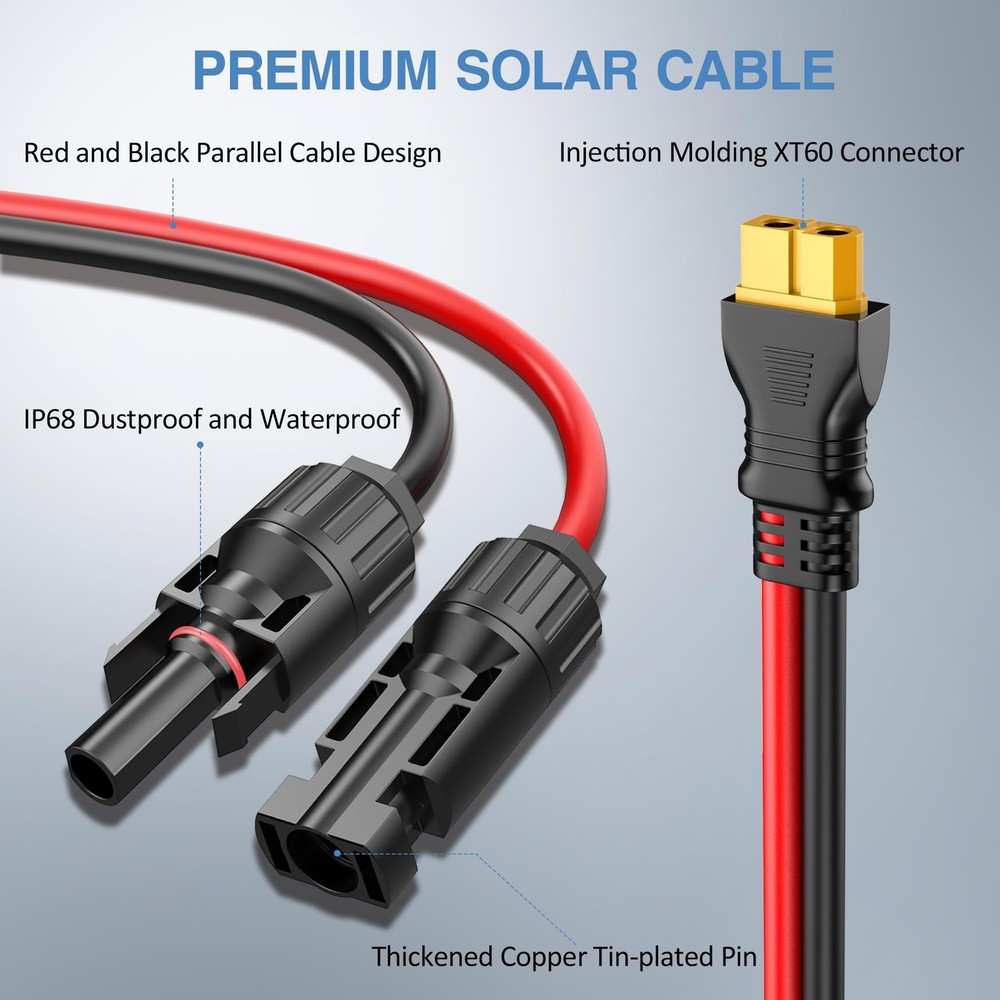 Solar Panel to XT60 Charging Cable(12AWG 9ft), Solar to XT60 Extension Wire f...