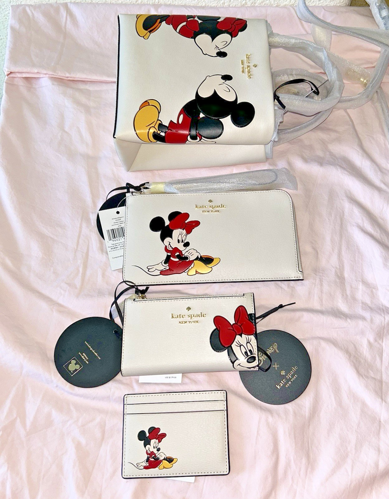 NWT Kate Spade New York Disney Lot Mini Tote Bag Wristlet Wallet Card Case Set