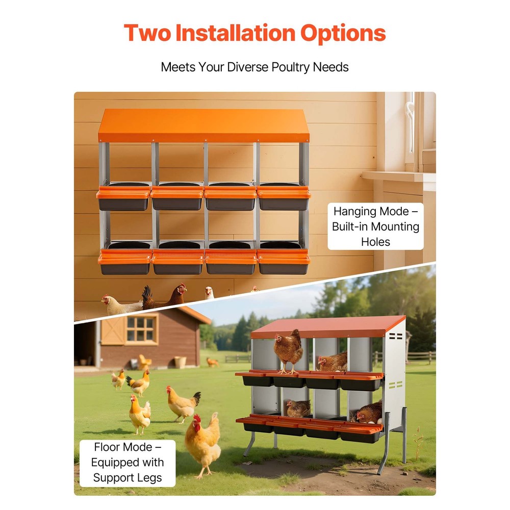 Chicken Nesting Boxes, 8 Compartments, with Support Legs, Easy Egg Collection, G