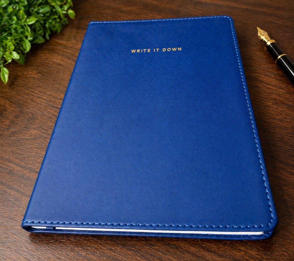 Write It Down Blue Blank Journal Notebook - "WRITE IT DOWN" Cover