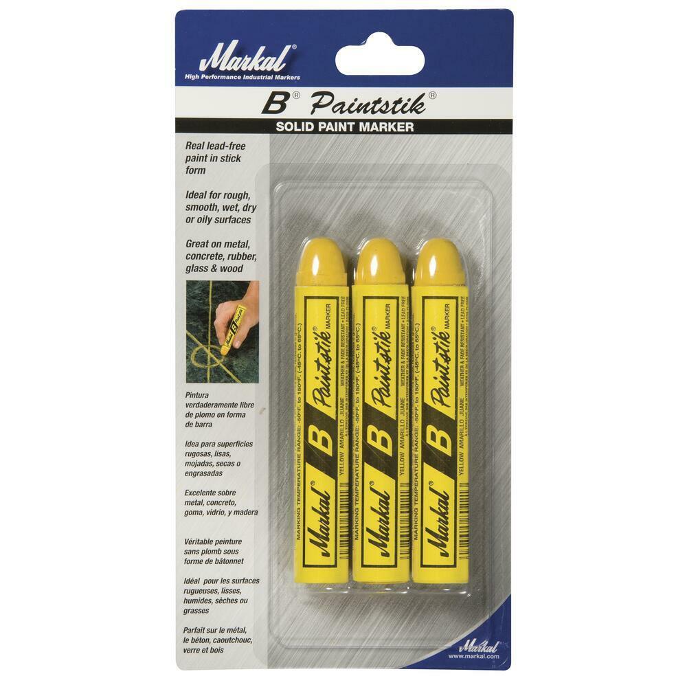 B Paintstik Solid Paint Marker Crayon 3 Pack Yellow Industrial Construction Mark