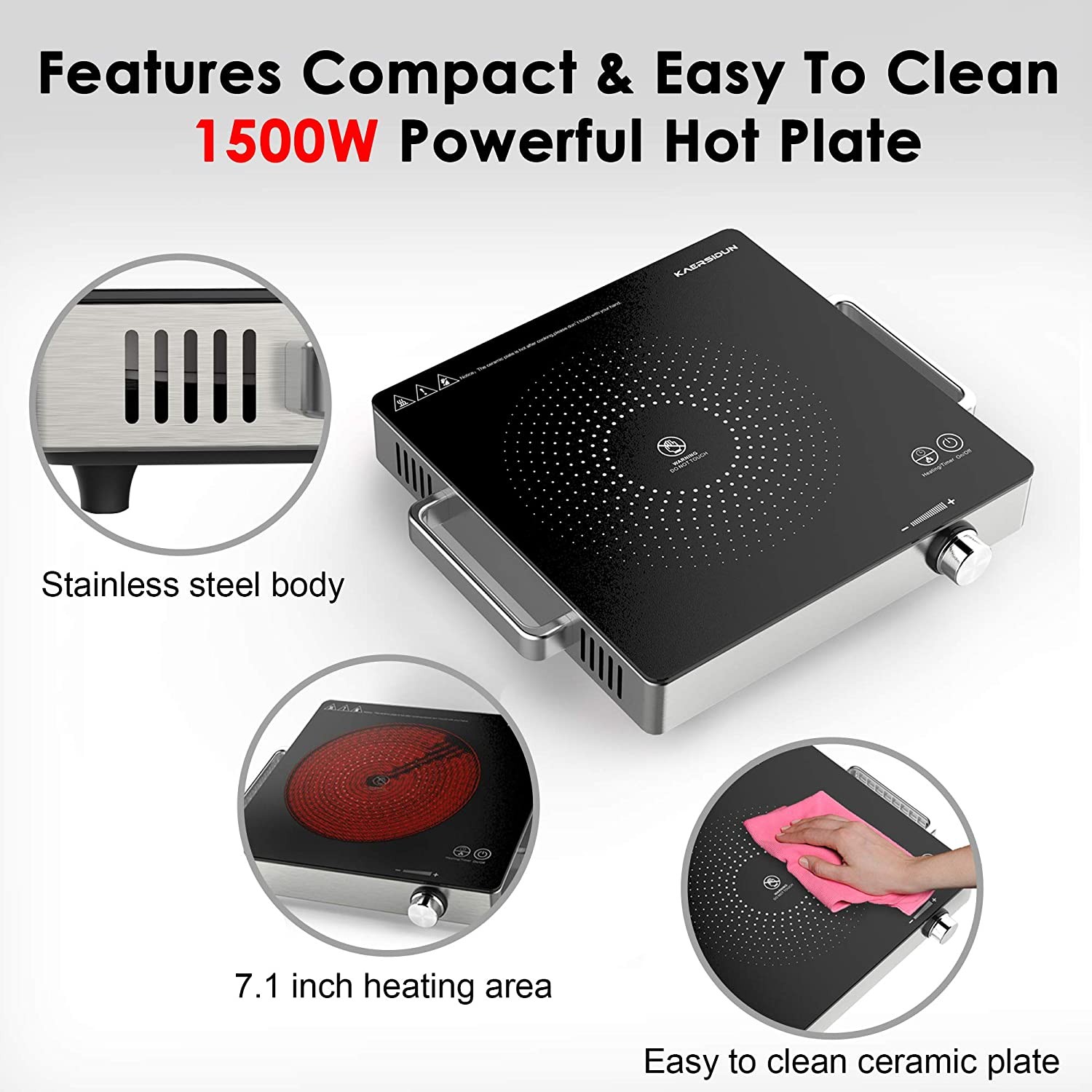 1500W Hot Plate Electric Stove Cooktop Single Burner for Cooking 120V Burner