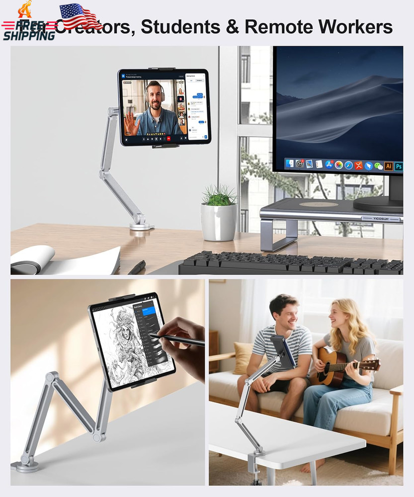 Tablet Arm Mount with Super Grip, Adjustable Foldable Holder & Heavy Duty Alumin