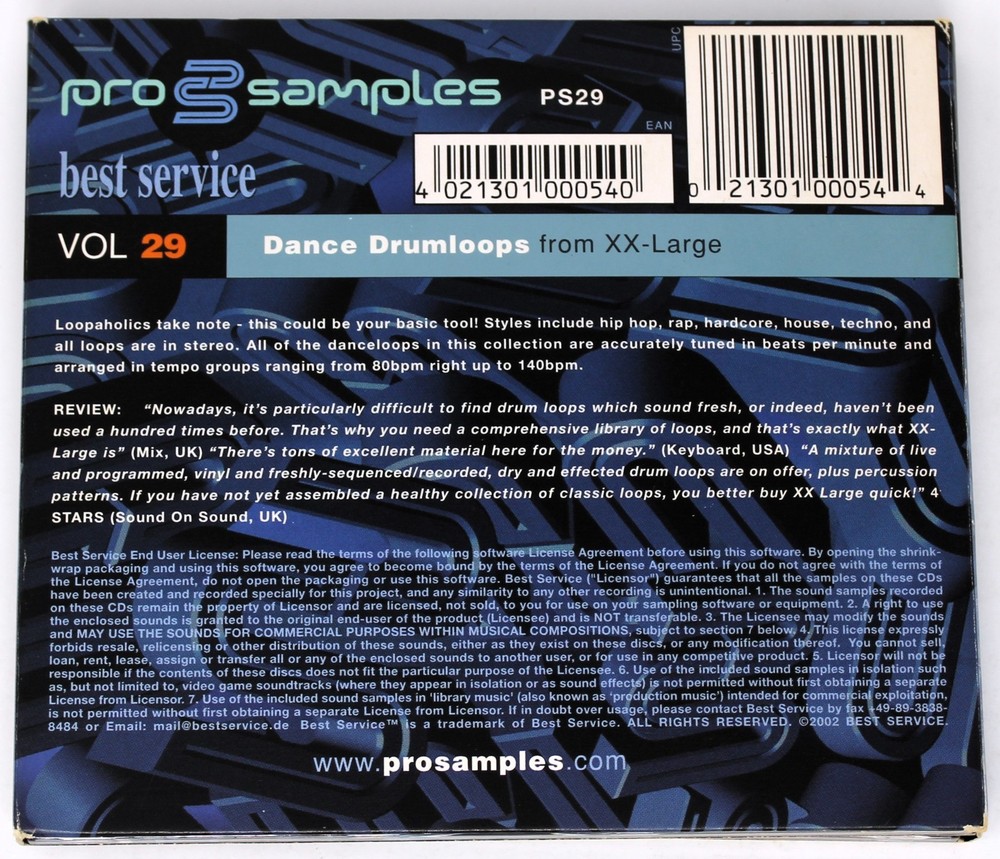 Best Service Pro Samples 29 Dance Drumloops Sample/Sound Library/Sampling 2 CD