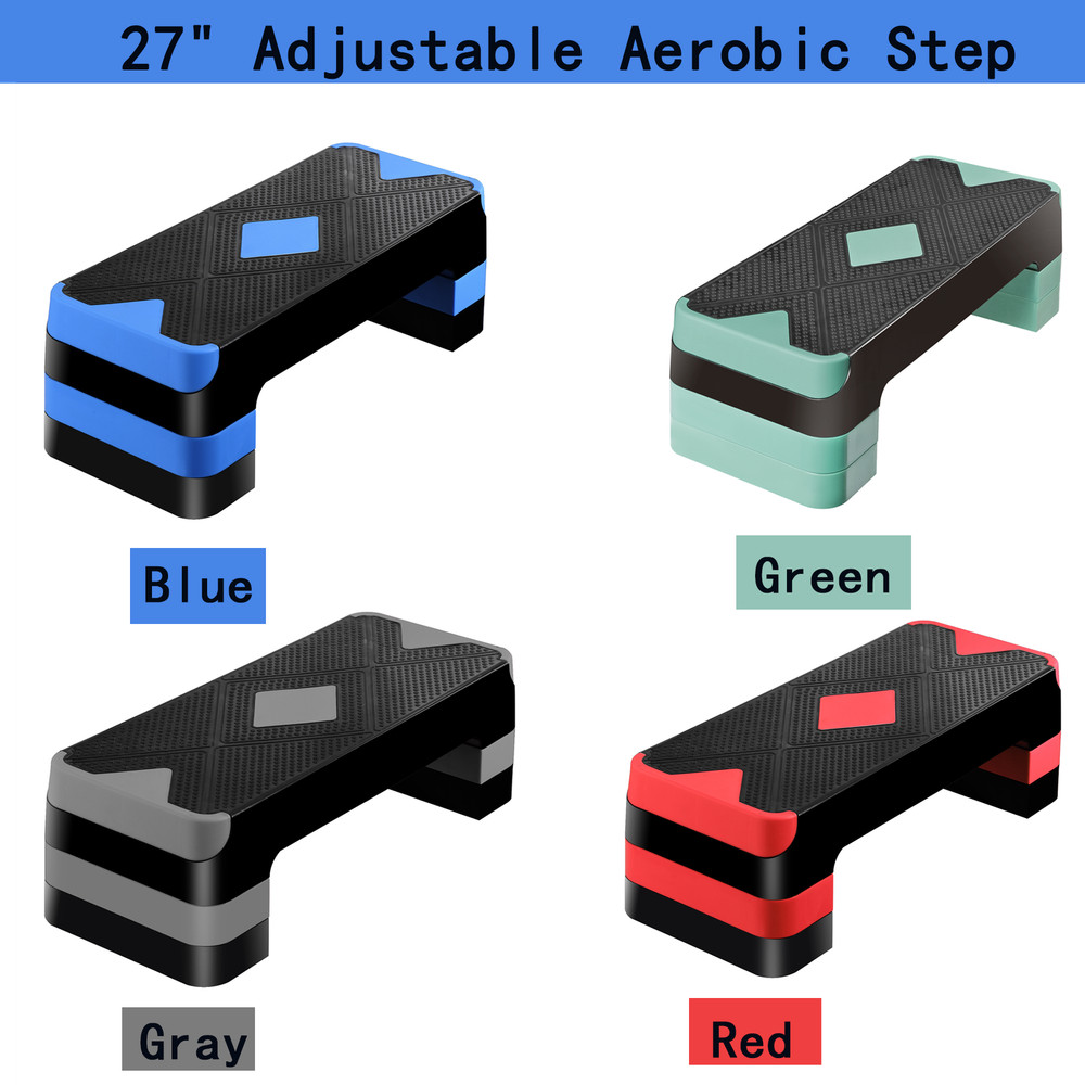 27" Aerobic Exercise Step Workout Step w/ 4”- 8” Adjustable Risers 4 Colors