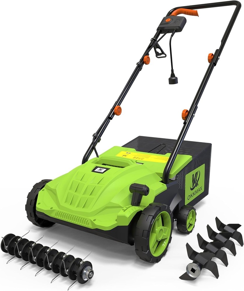 Powerful Foldable Electric Dethatcher with Collection Bag and Depth Adjustment