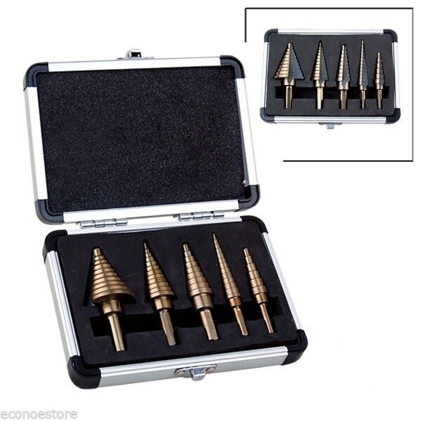 5pcs SAE Step Drill Bit Set HSS Cobalt Multiple Hole 50 Size (TRI-FLAT Shank)