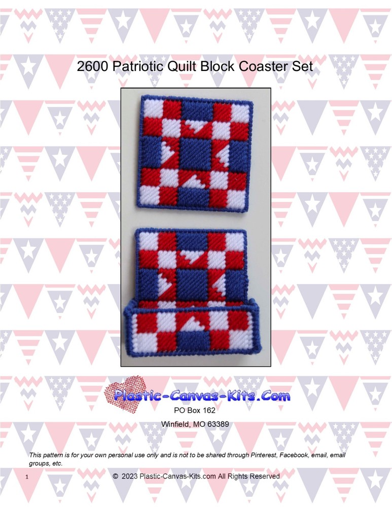 Patriotic Quilt Block Coaster Set- Plastic Canvas Pattern or Kit