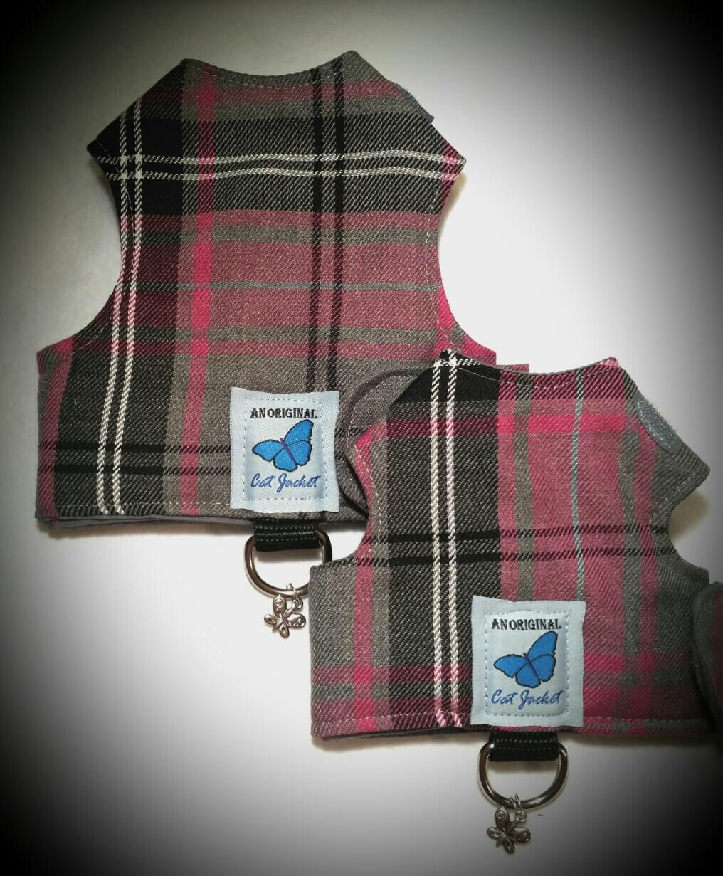 Butterfly Cat Jackets - Cat Walking Harness Jacket Tartan Plaid Fabric designs