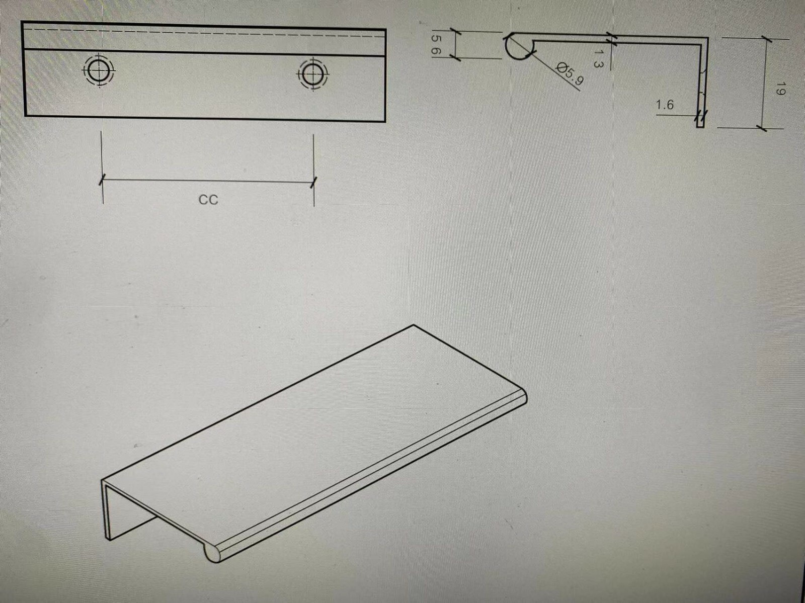 Silverline Finger Edge Pulls Aluminum Cabinet Door Drawer Handle / wood screws.