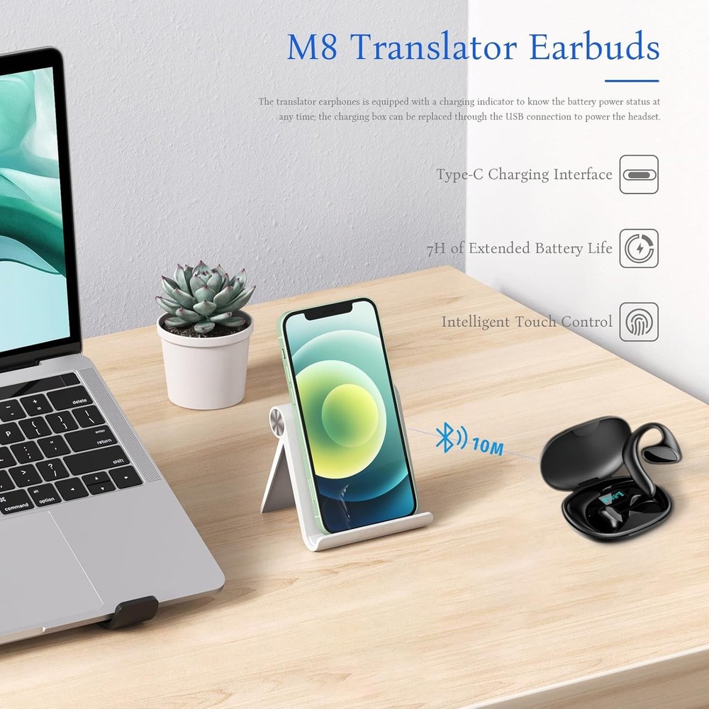 144 Language Translator Earbuds Wireless Bluetooth Two Way Translator Device