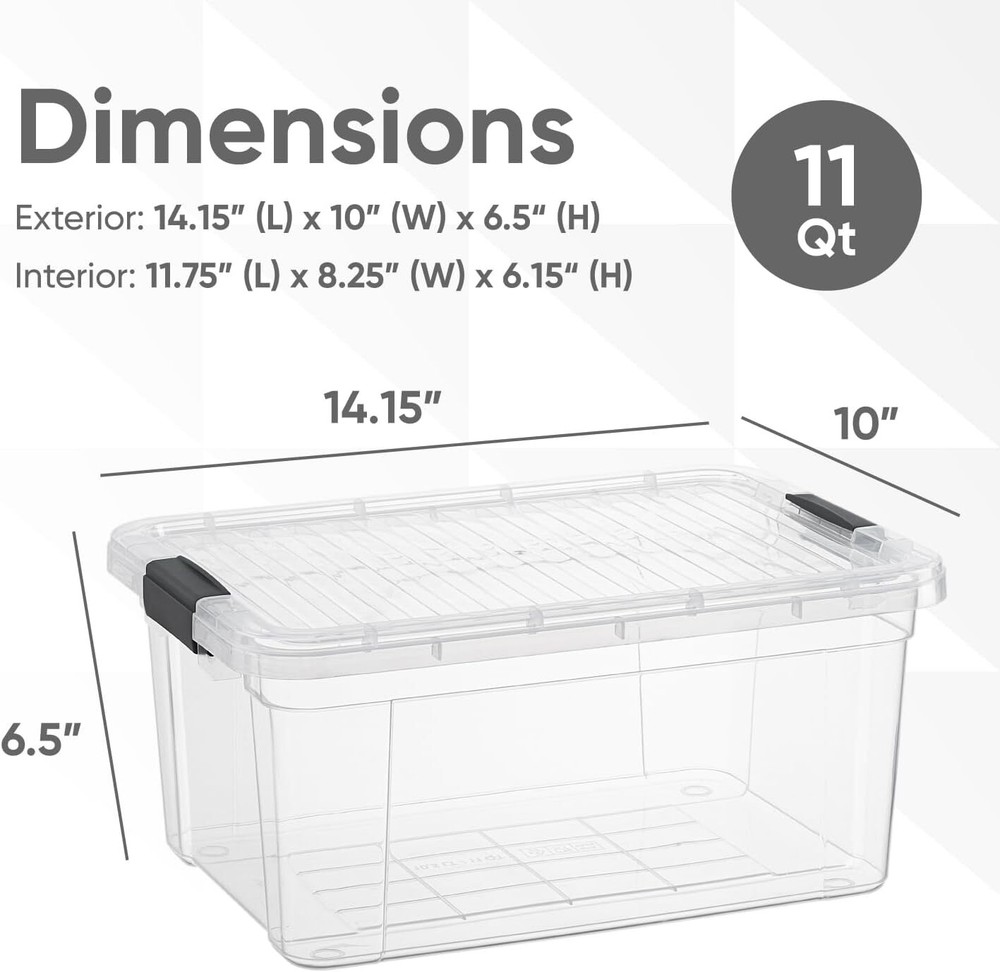 Superio Clear Storage Bins with Lids, 4 Pack- Plastic Storage Boxes - 11 Quart