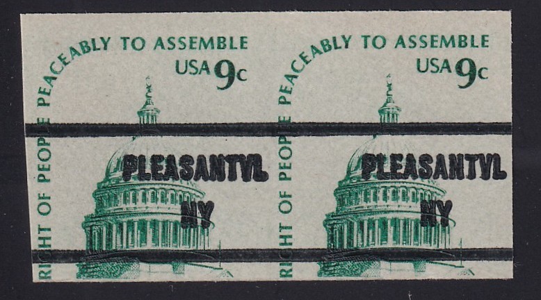 1616c Imperf Error Pair Precancelled "Pleasantvl, NY" with PF Cert, LH/NH Faults