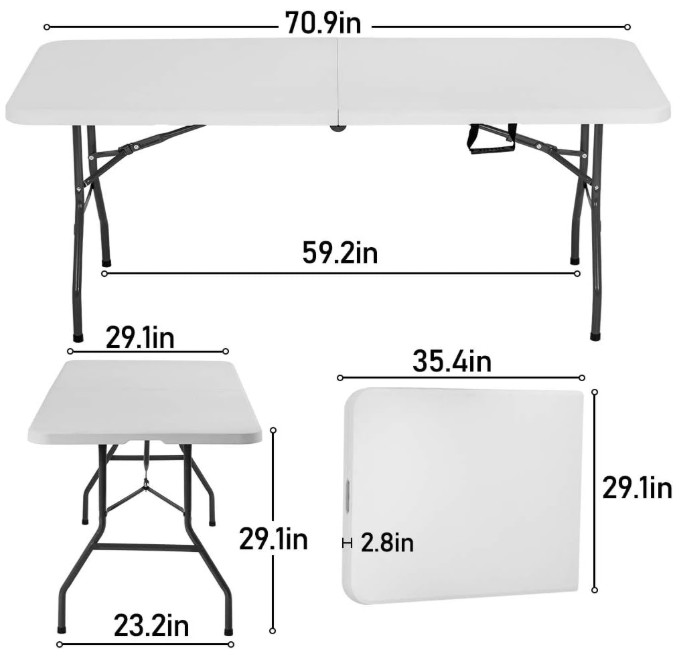BestOffice 6FT Folding Picnic Table Plastic Party Event White