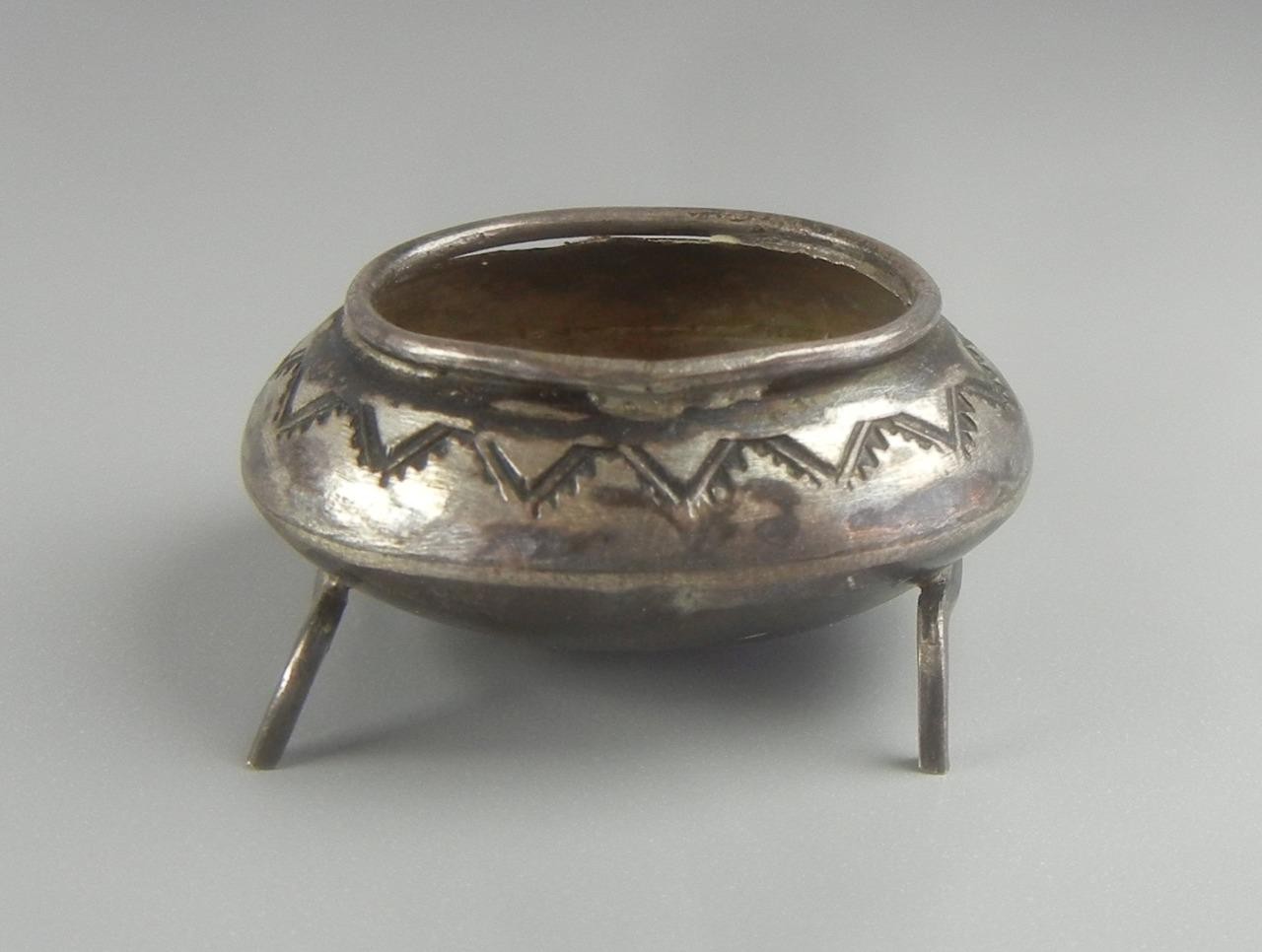Vintage Navajo Open Salt Cellar Footed Bowl Sterling Silver Native American