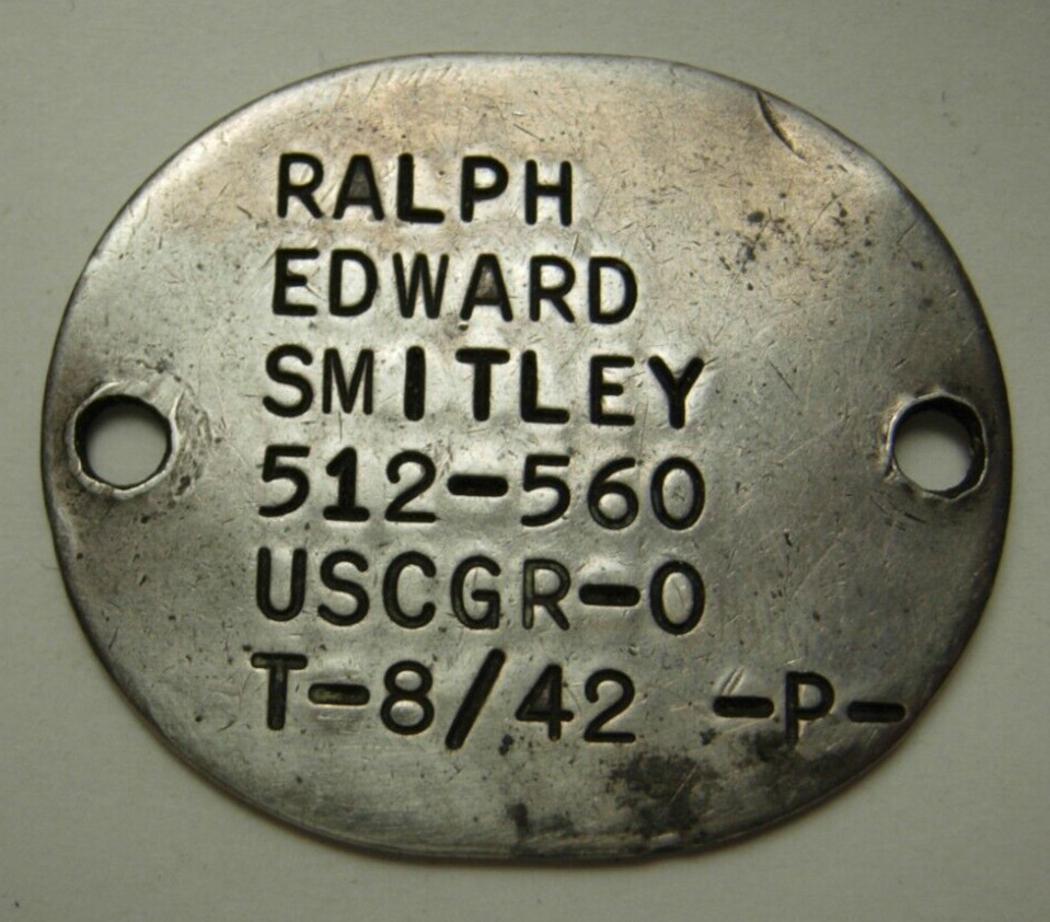 WW2 Coast Guard Sterling Silver Dog Tag - Ralph Edward Smitley 8/42 USCGR - XB